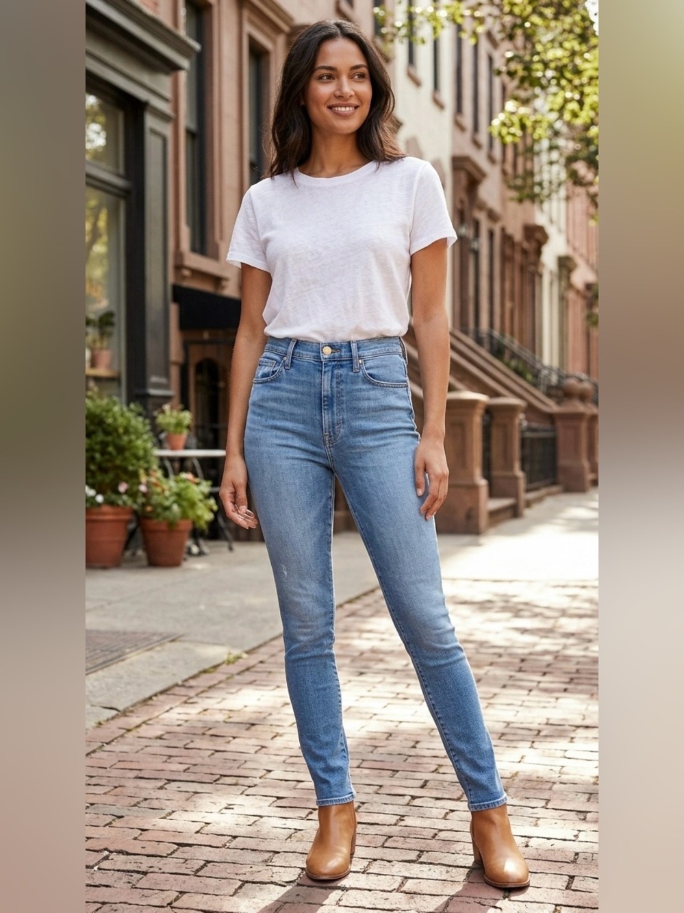 FRAME Denim Ali High Rise Skinny Cigarette Jeans Medium Dark Wash